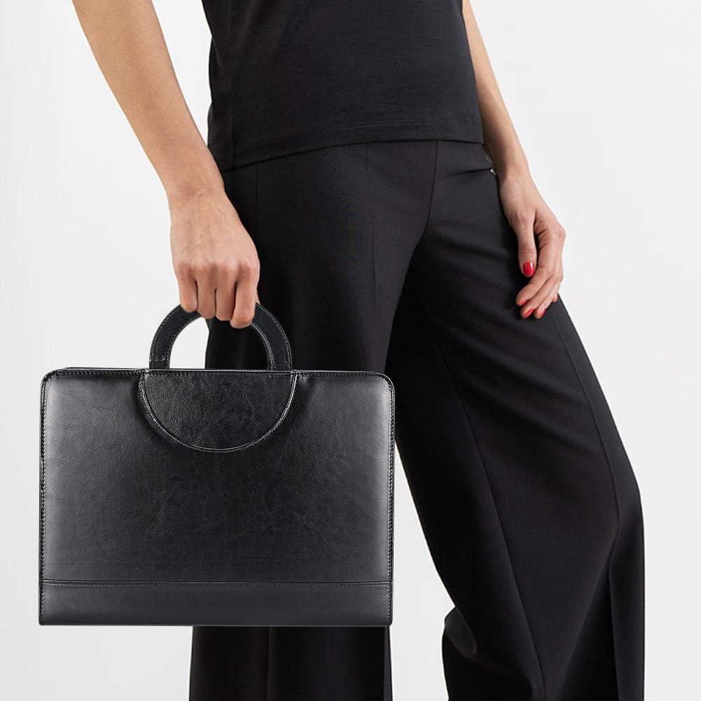 Darolin Zippered Leather Padfolio Portfolio with Hidden Handle and Clipboard, Business Conference Organizer Notepad Folder, Portfolio Bag, Padfolio for Women/Men (Black)