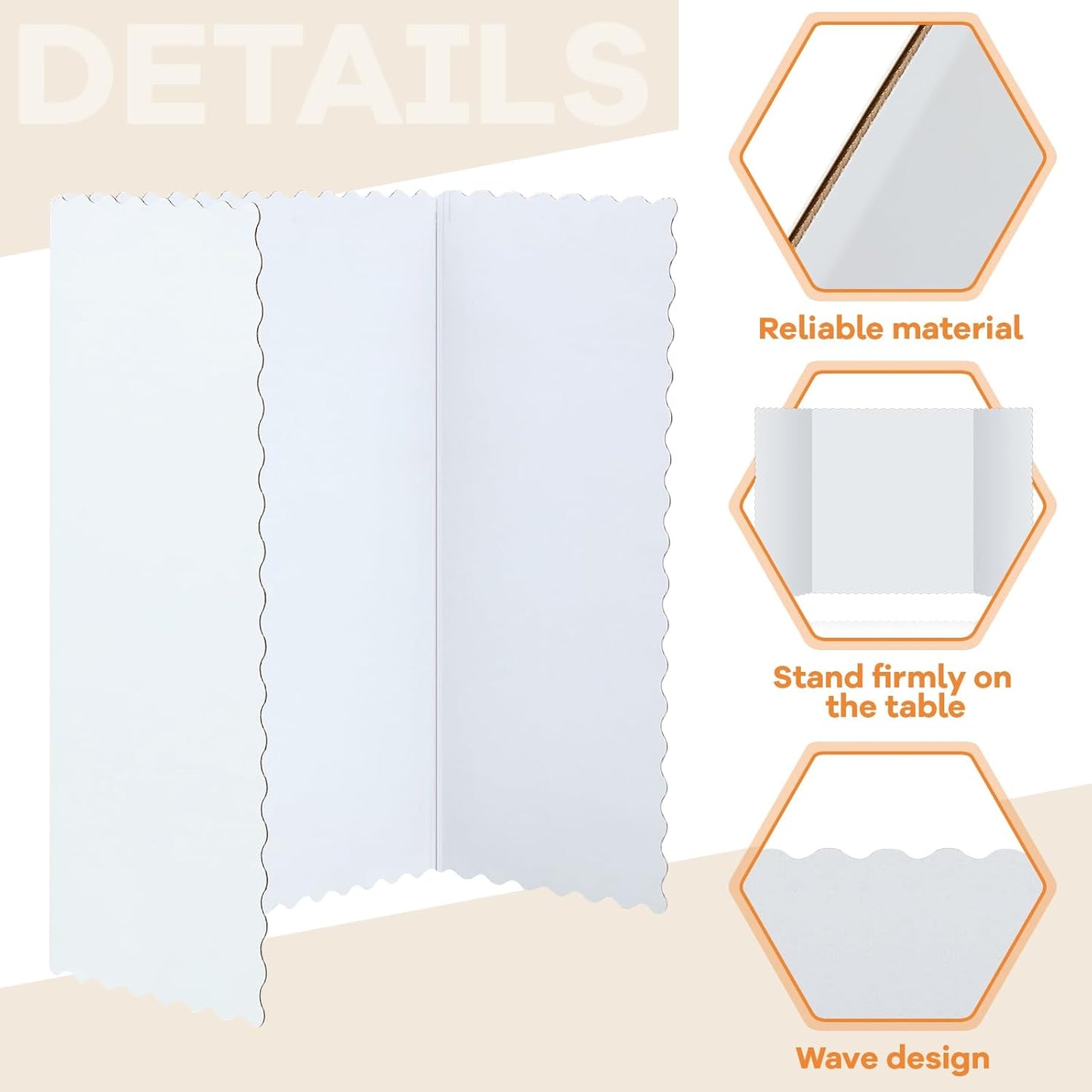 Henoyso 8 Pieces Tri Fold Poster Board Lightweight Fold Presentation Board for Science Fair Display(22 x 38 Inch,White)