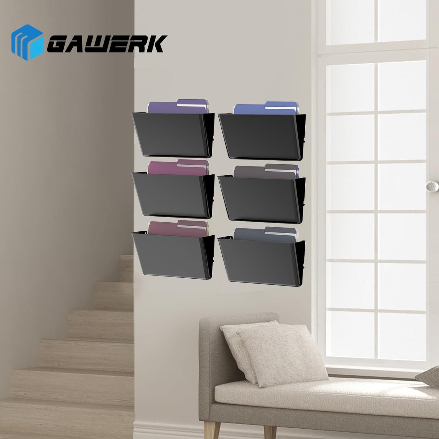 4 Pack Clear Acrylic Single Pocket, Plastic Hanging Wall Mount File Holder for Office Home, Black