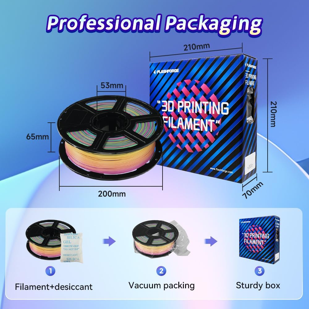 FLASHFORGE Rapid PLA Gradient Filament 1.75mm Rainbow Candy, Transform Colors Smoothly & Fast, High Flow Speedy 3D Printer Filament, Experience Exceptional Performance with 500mm/s Fast Printing