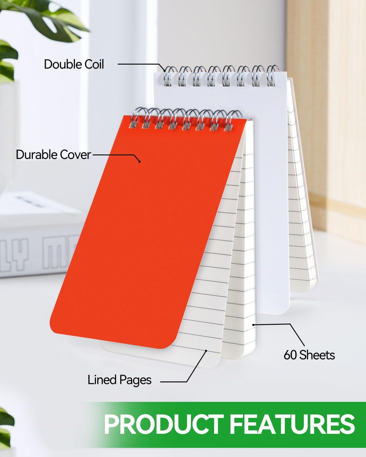 Dynta Pocket Notebook Bulk 60 Packs, 3x5 Inch Small Notepad Top Bound With Lined Pages, 10 Vibrant Colored Mini Spiral Notebooks 60Sheets/120Pages (80GSM), Memo Pads for Home, School, College, Office