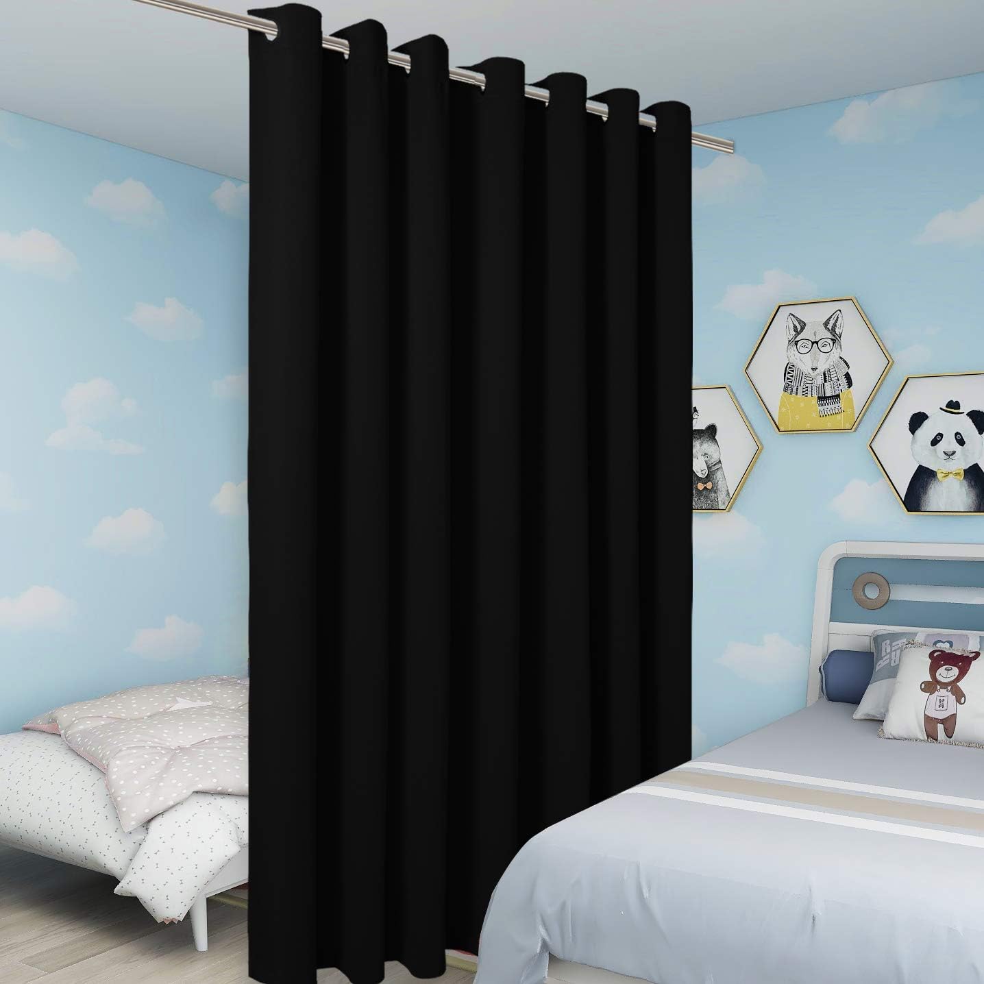 BONZER Room Divider Curtain Grommet Thermal Insulated Wide Blackout Curtains for Bedroom Living Room, 84L x 108W Inch (7L x 9W ft), 1 Panel, Black