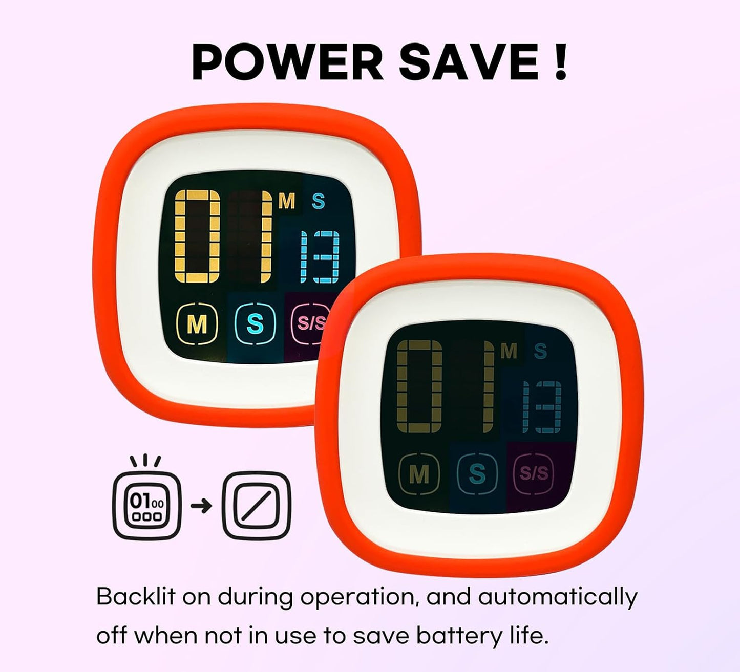 Digital Kitchen Timer, Countdown, Countup, Protective Rubber case, Large Display with Color Bold Digits, Touch Control, Backlit, Magnetic Kickstand, Loud Alarm, Auto Memory (Hot Rose)