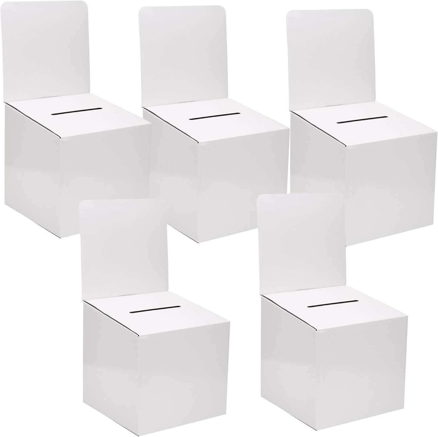 Ballot Box for Suggestions Donations Raffles White Glossy Display insert Cardboard Boxes in Medium Size 6x6x6 inches with Slot for Tickets and More