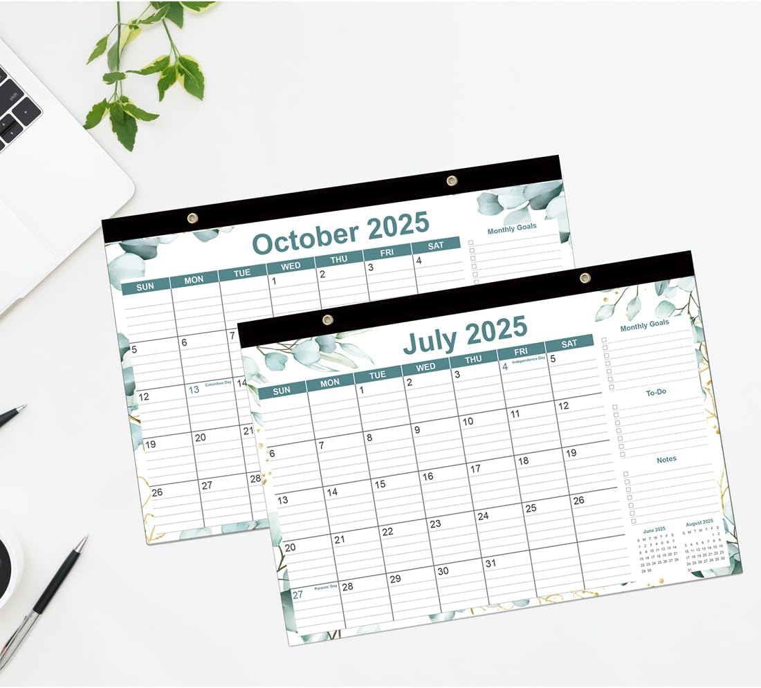 2025-2026 Desk Calendar - 18 Months Calendars from September 2025 - December 2026, Desk Calendar 2025-2026 with Thick Paper, 17" x 12", Green Leaf