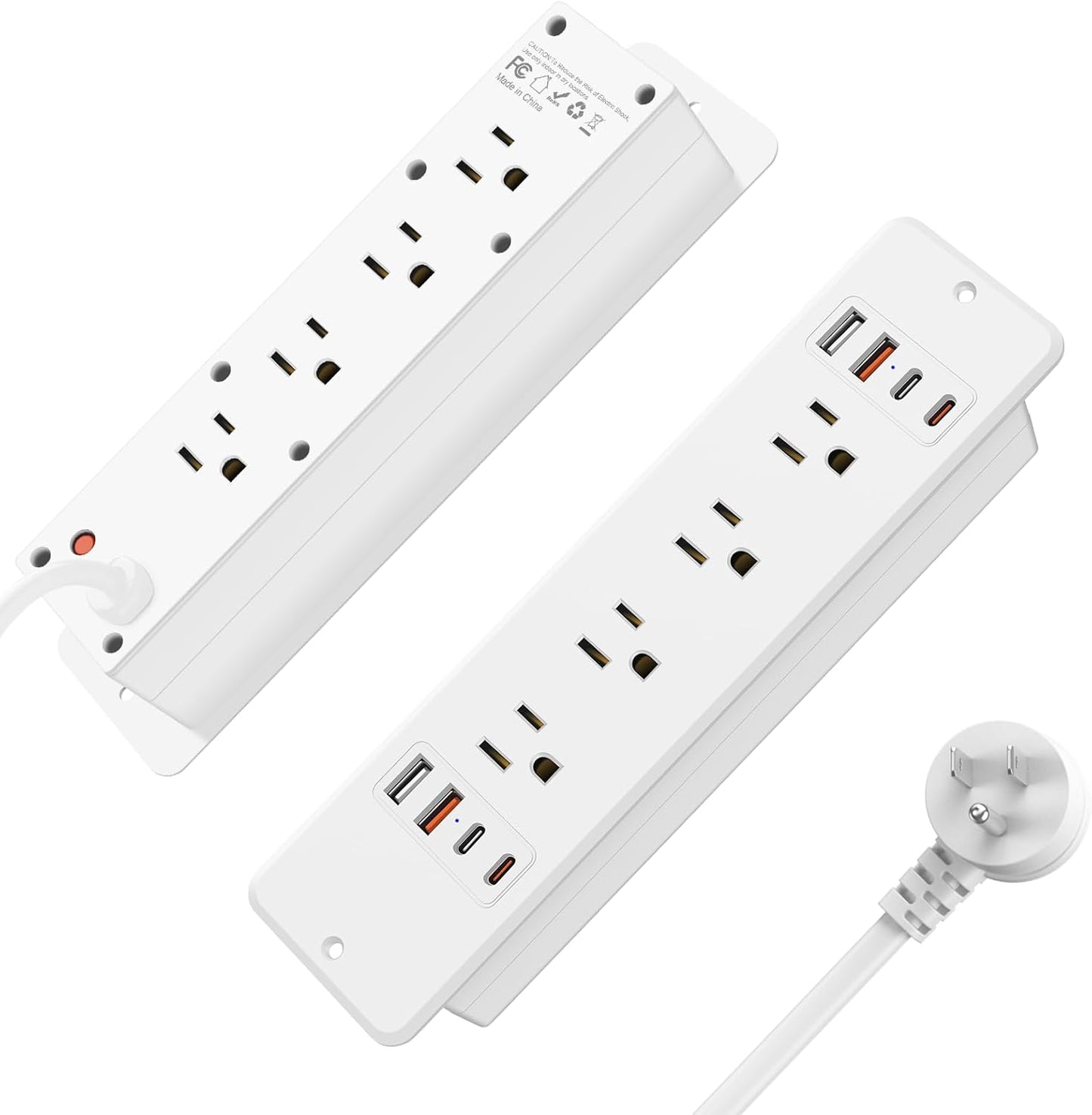 HHSOET 16 in 1 Recessed Power Strip Flat Plug, 30W Fast Charging Furniture Outlet with USB, Conference Recessed Surge Protection with 8 AC Plugs, 4 USB Ports 4 USB-C, 10ft Power Cord.(White)