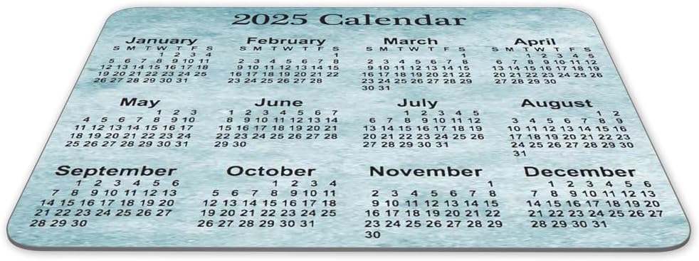 Calendar Mouse pad,2025 Calendar Old Light Blue Background Natural Rubber Quality Creative Gaming Mouse Pad Rectangle Mouse Personalized Desk Mouse Pad 9.5 inch x 7.9 inch
