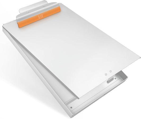 H4D Metal Clipboard with Storage, Rubber Covered Clip Protects Paper and No Indentations Left, Letter Size