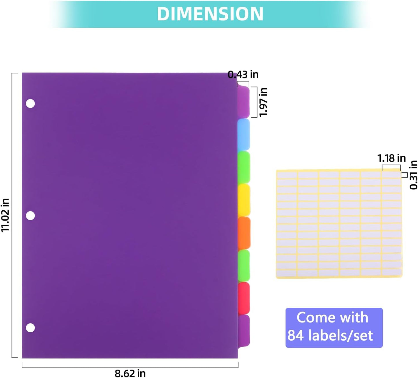 3 Set 5 Tab Binder Dividers, Plastic Binders Dividers with Tabs Colorful Big Tab Fit Standard 8.5 X 11 Sheets, Dividers for 3 Ring Binder