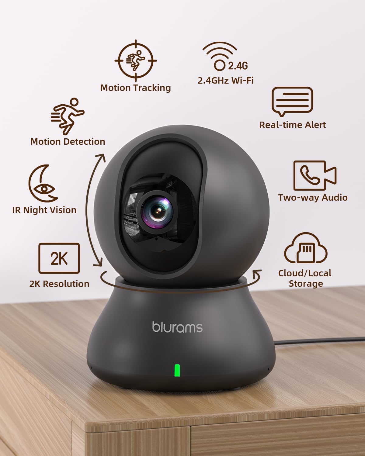 blurams Security Camera, 2K Indoor Camera 360° Pet Camera for Home Security with Phone App, Motion Tracking, 2-Way Audio, IR Night Vision, Siren, Compatible with Alexa & Google Assistant(2.4GHz ONLY)