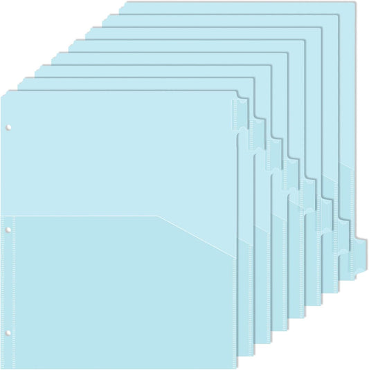 8 tab dividers for 3 Ring Binder with Pockets, Plastic Dividers with Clear Front Pocket, 8-tab Index Dividers with 3 Holes Punched for School & Office Supplies (Blue, 8 Tab)