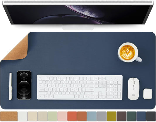 Cork Desk Mat - Dual-Sided Desk Pad for Office and Home - Desk Organization and Accessories - Ideal for Large Mouse Pad and Desk Mats on Top of Desks(Dark Blue,80cmx 40cm)