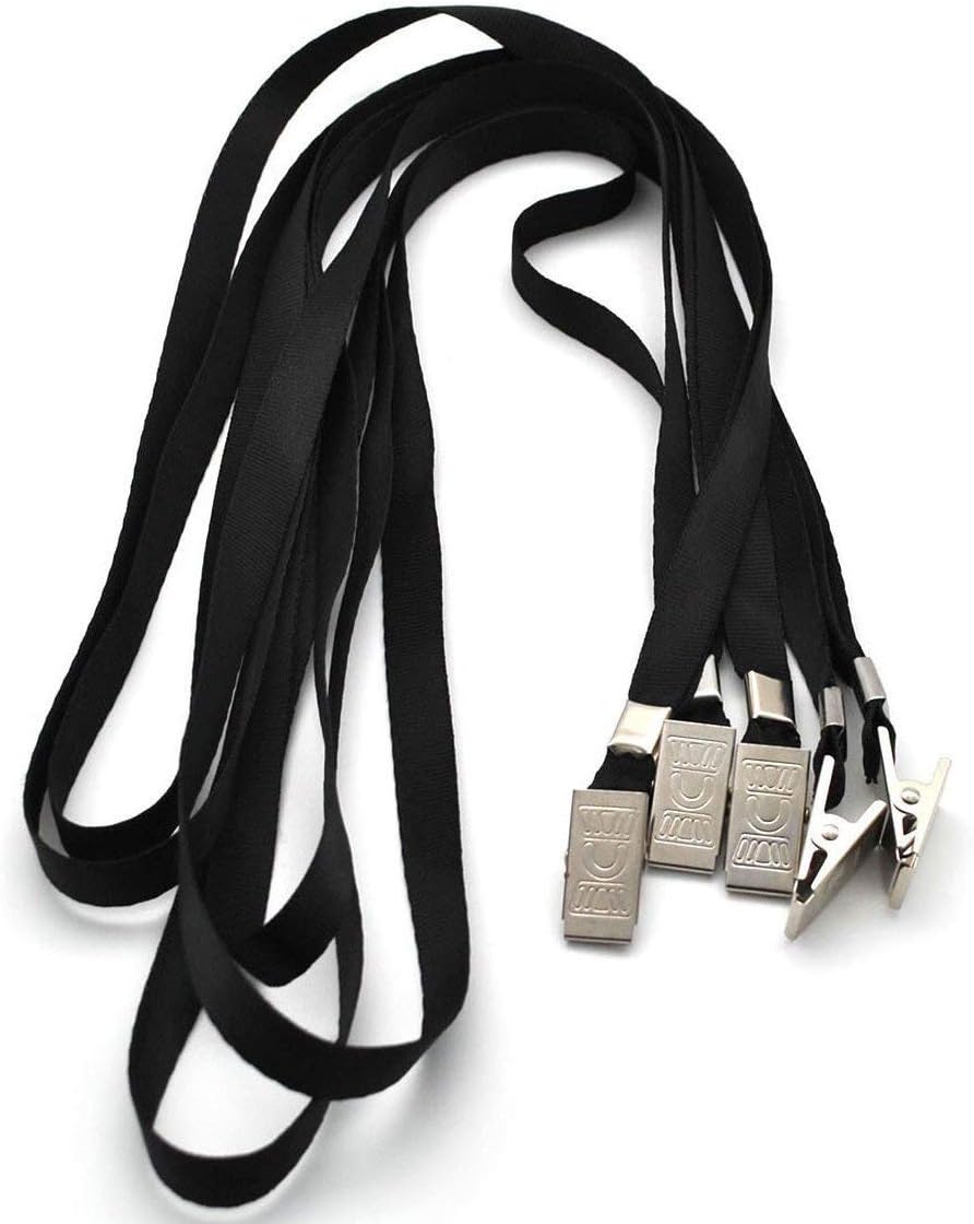 Beebel Black Lanyards 100 Pack Nylon Flat Badge Lanyard Bulldog Clip for Id Badge Name Tags