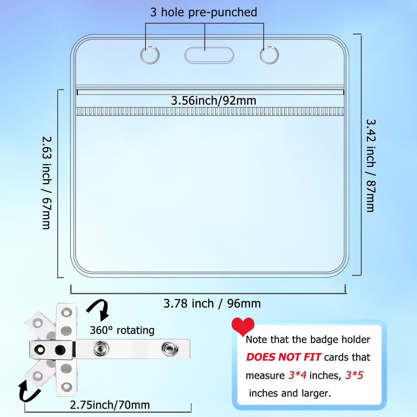 15 Pcs Badge Holders with Clip Extra Thick Clear Name Badge Holders Card Holder Plastic Horizontal Name Tag Holder with Waterproof Resealable Zip