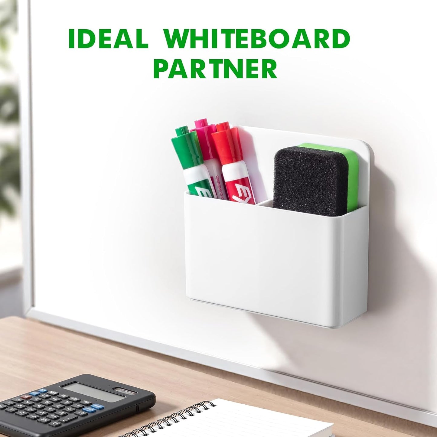 2 Pcs Magnetic Dry Erase Marker Holder for Whiteboard, Plastic Magnetic Pen Holder for Refrigerator Fridge, Magnet Pencil Cup for School Classroom, Locker Accessories, Pen Cup Organizer-White