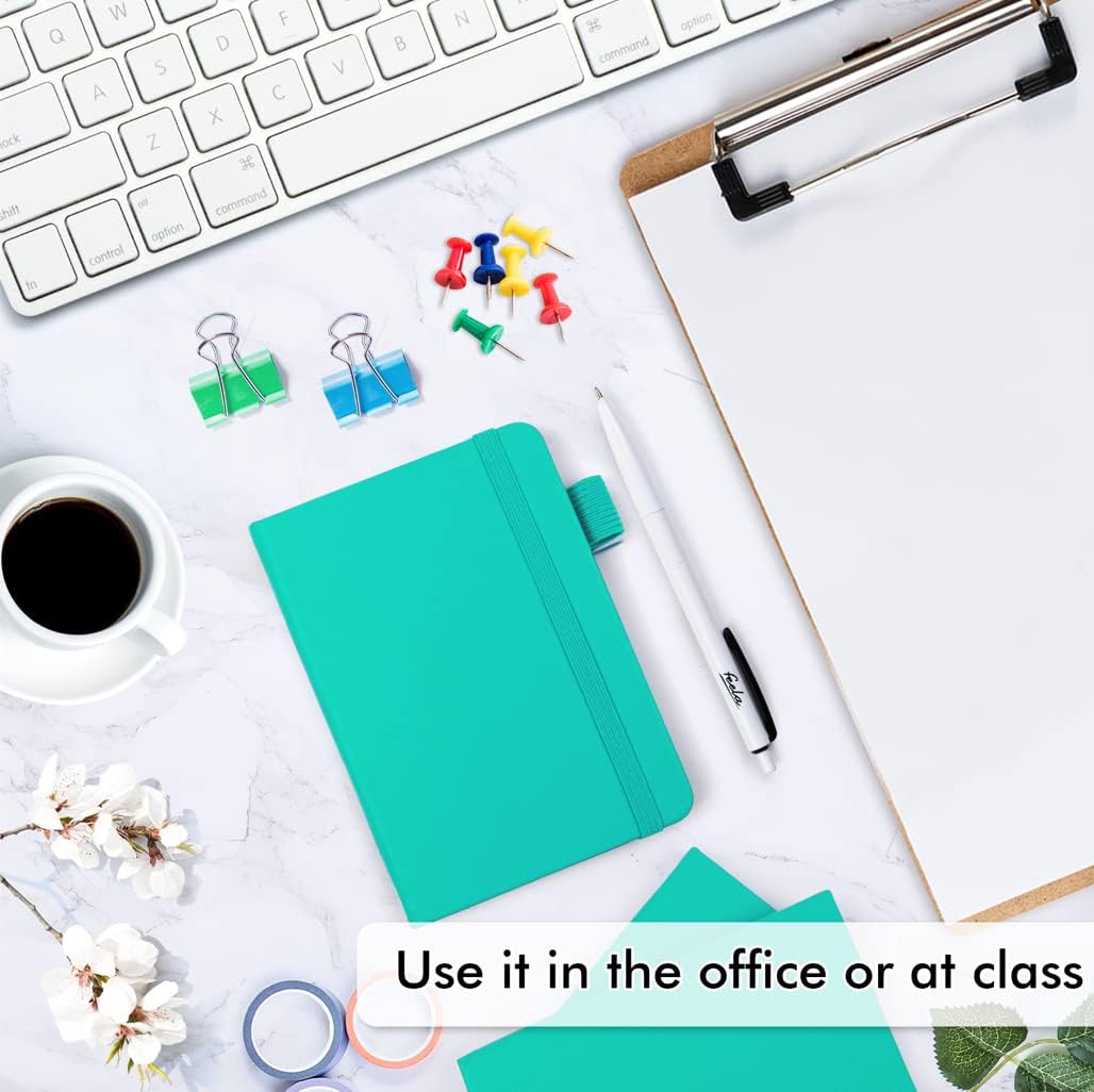 feela 15 Pack Pocket Small Notebooks Bulk, Mini Cute Memo Notepads Hardcover College Ruled Lined Journals with Pen Holder for Women Girls Office School, with 15 Black Pens, 3.5”x 5.5”, A6, Aqua