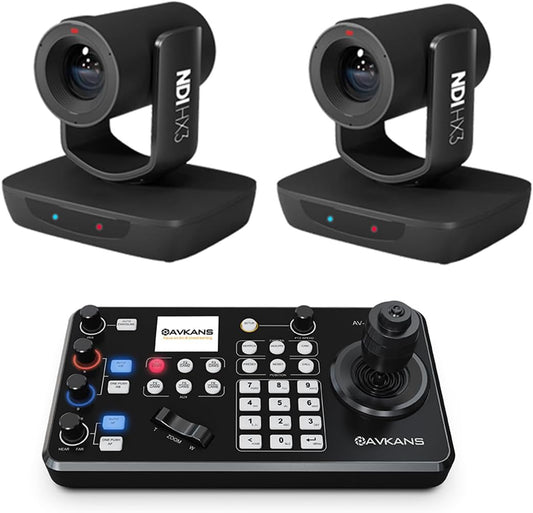 AVKANS 20X NDI PTZ Camera Kits - 2pcs 20X AI Auto Tracking NDI Camera with 1pcs IP Joystick Controller Package for Church Live Streaming Video Production（2X LV20N and 1x AV-Joy-IP）