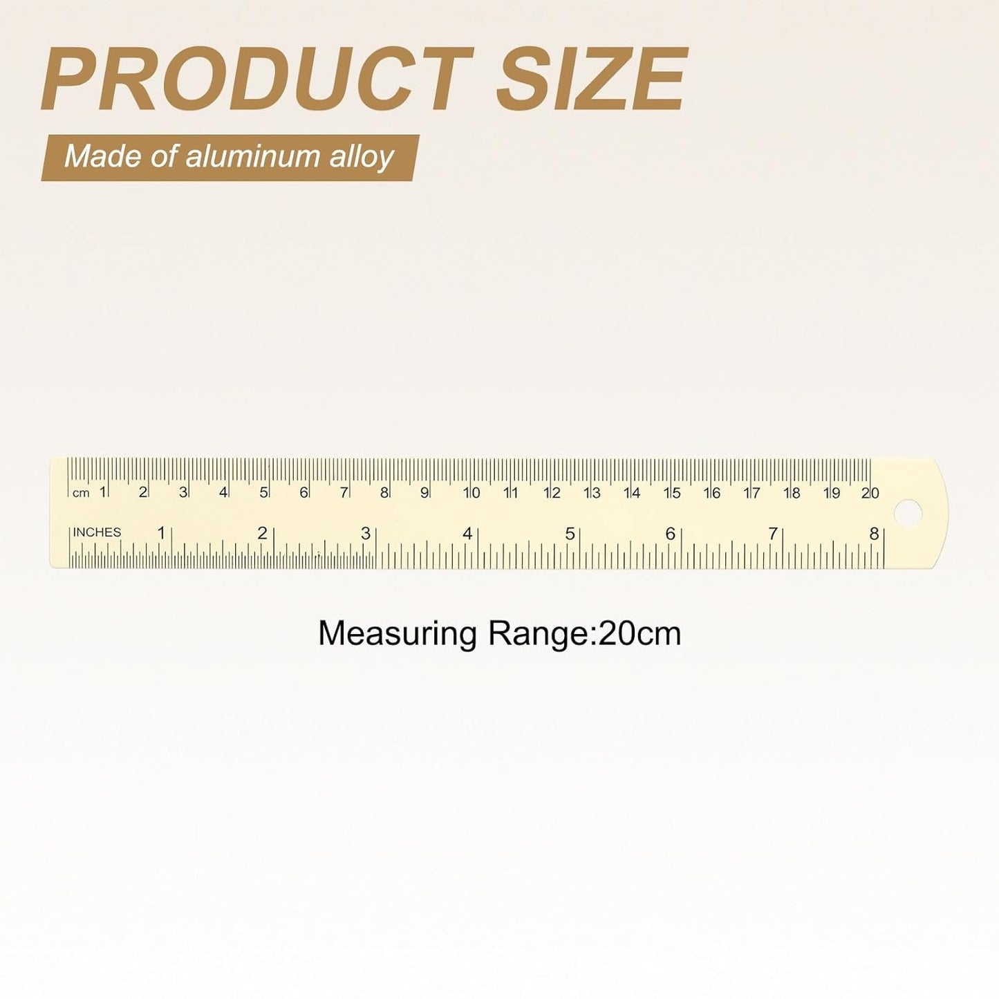 HARFINGTON 4pcs Metal Straight Ruler 20cm Metric SAE Aluminum Alloy Measuring Rulers Scale Tool with Hole for Measure Study Reading Classroom Office, White