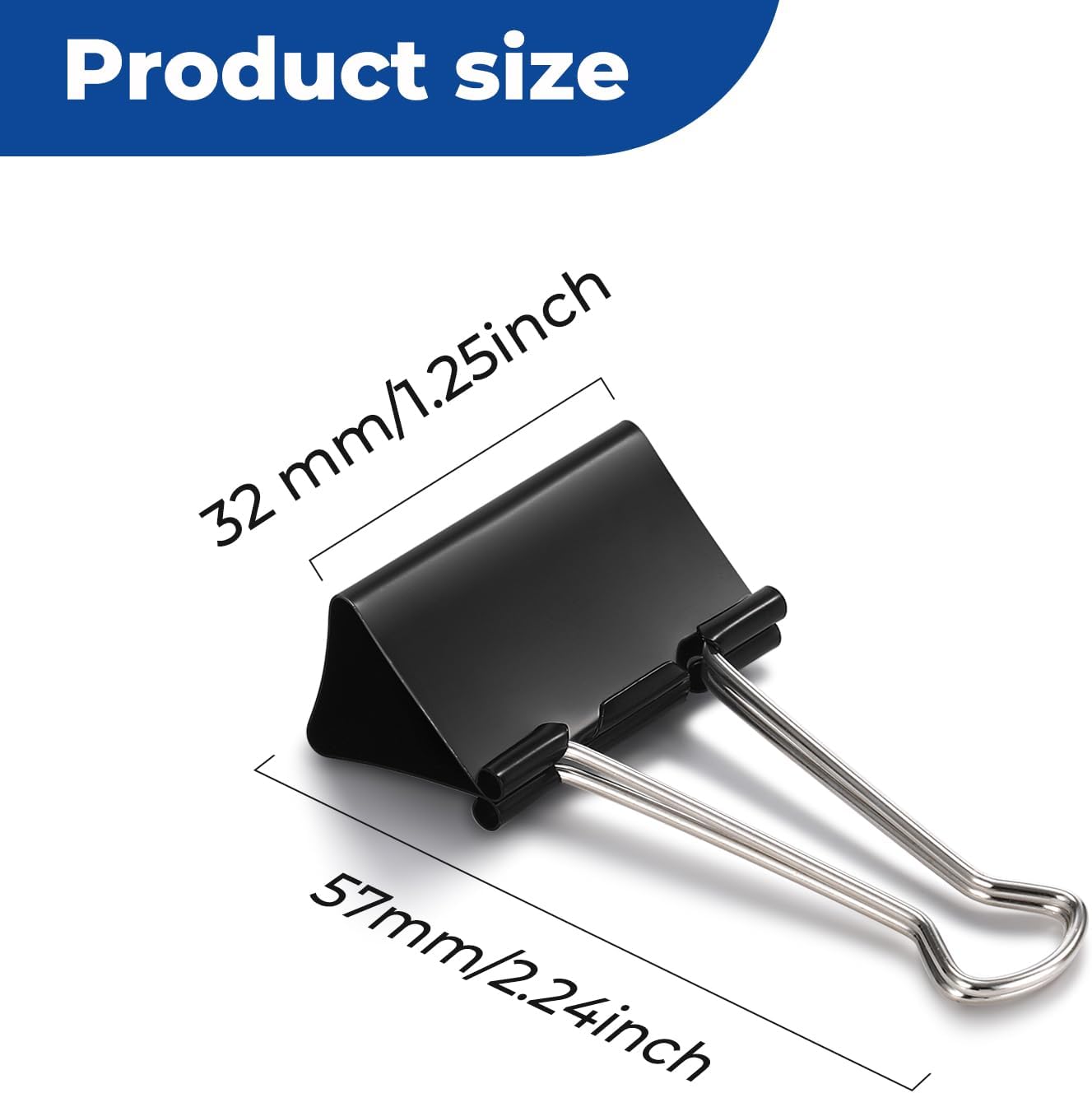 Eclirgan 1.2-Inch Medium Paper Clamp with Heavy-Duty/Rust-Resistant/Folding,96-Pack Thick Metal Binder Clip in 8 Boxes，Black Paper Clips Set for DIY/Crafts/File/Paperwork
