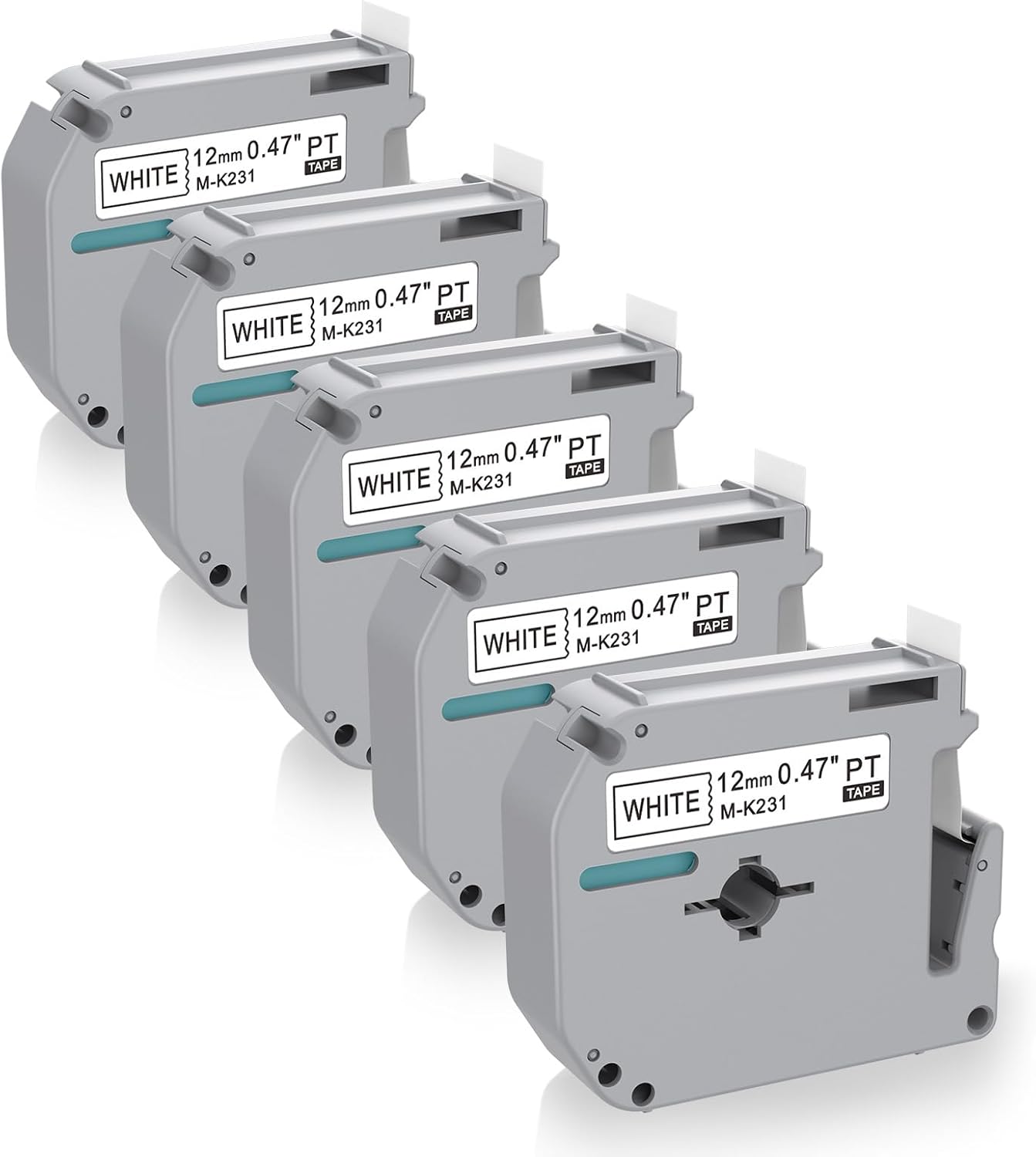 5 x Label Maker Tape Replacement for Brother P Touch M Tape M-K231 M-K231s MK231 MK-231 M231 12mm 0.47 White, Compatible with Brother P Touch PT-M95,PT-90,PT-70,PT-65,PT-85 Label Maker Refills,26.2 Ft
