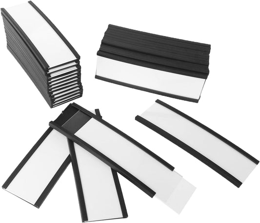 50 Pack C-Channel Magnetic Label Holders (1″ x 3″) with Paper Inserts & Clear Covers – Durable Magnetic Shelf & File Cabinet Labels for Metal Surfaces