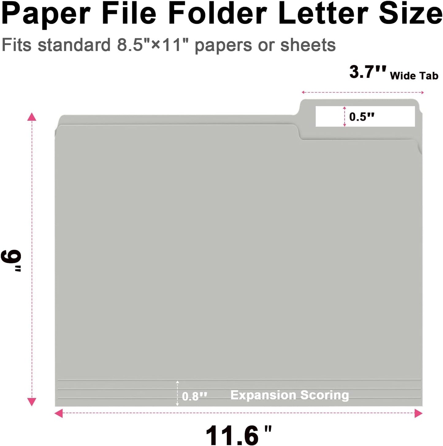 File Folder, RAZCC 100 Pack 1/3 Cut Tab File Folders Letter Size, Grey, Folders with Tab, Great for Organizing and Easy File Storage