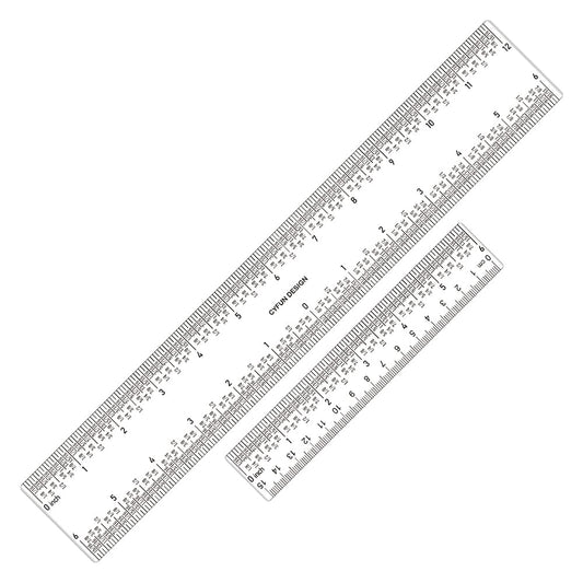 2 Pieces 6"/12" Clear Acrylic Ruler Zero-Centering Ruler with Inches & Metric Measuring Tool 12" and 6" Inch Straight Edge Rulers for Paper Cutting Craft Supplies School Supplies for Students,Office