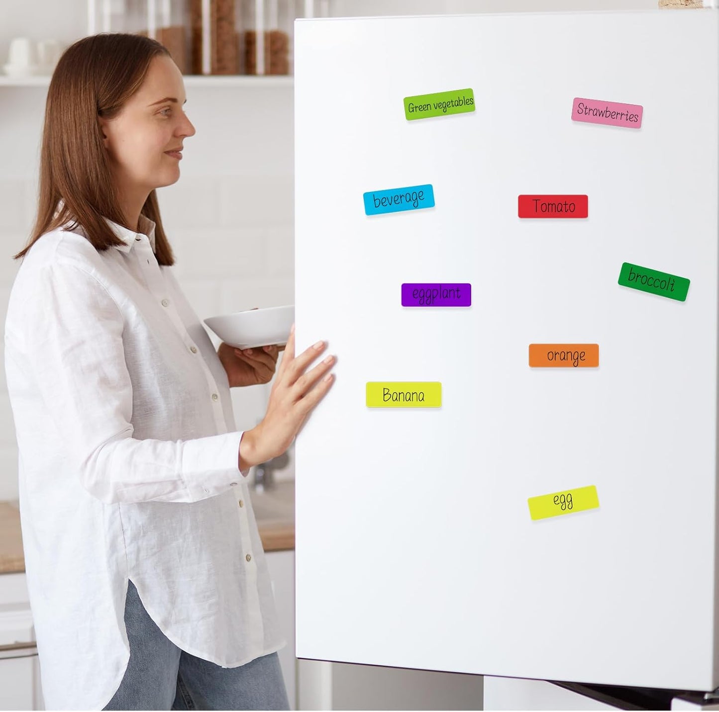 48 Pieces Colorful Magnetic Dry Erase Labels,Waterproof Reusable Strips for Classroom Home Office Garage Refrigerator Blank Writable Erasable Cards Colored Border Name Tags Students Locker Shelf