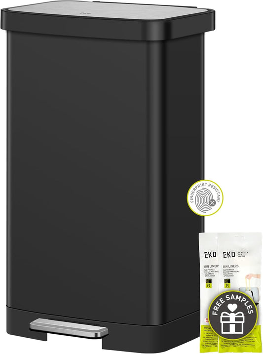 EKO Hudson Matte Stainless Steel 75 Liter/20 Gallon Large Kitchen Trash Can, Tall Step Garbage Can with Rear Bag Storage Compartment (Matte Black)