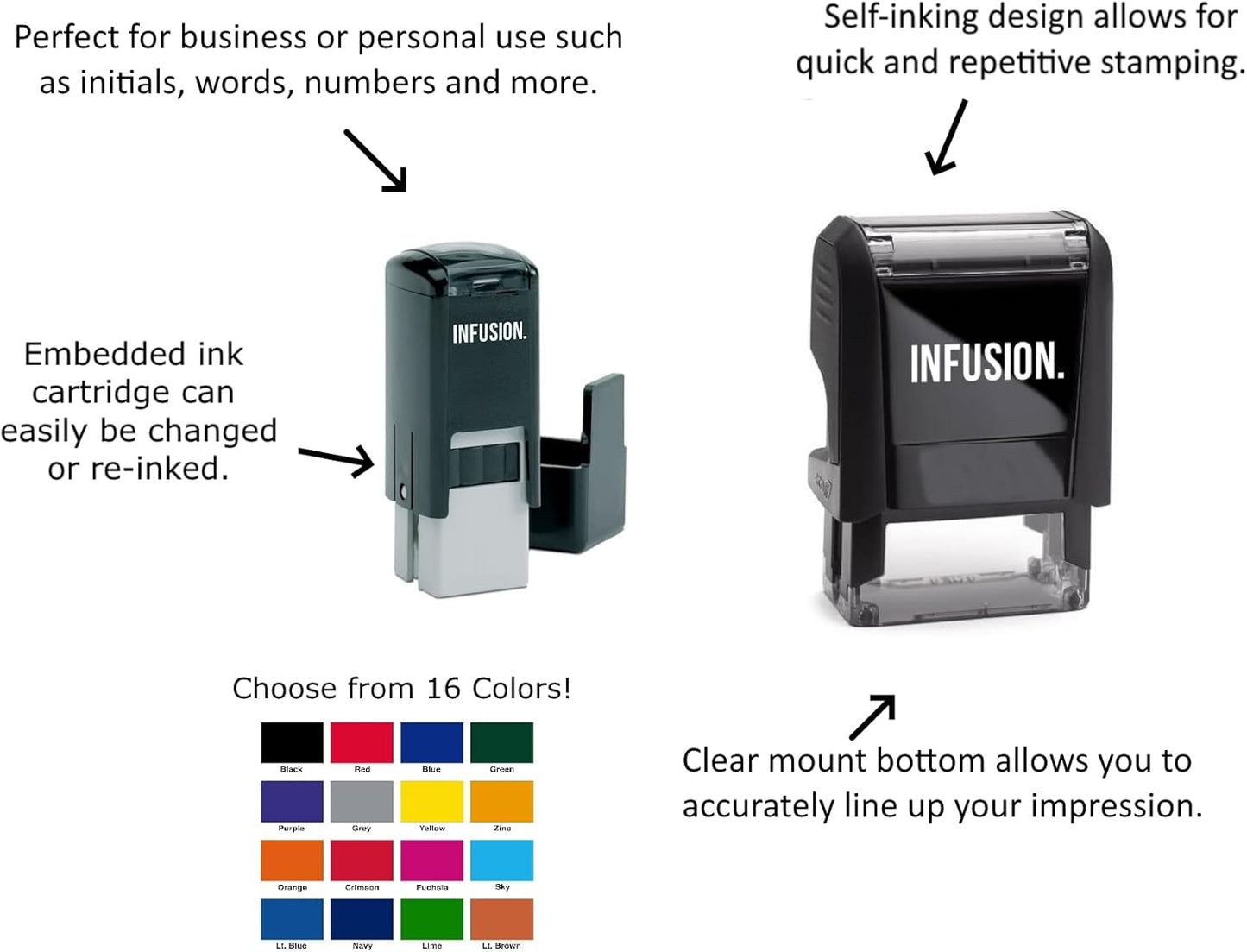 Infusion Self-Inking Custom Rubber Stamp (Personal or Business Use) - Choose from 16 Colors (5/8" x 3")