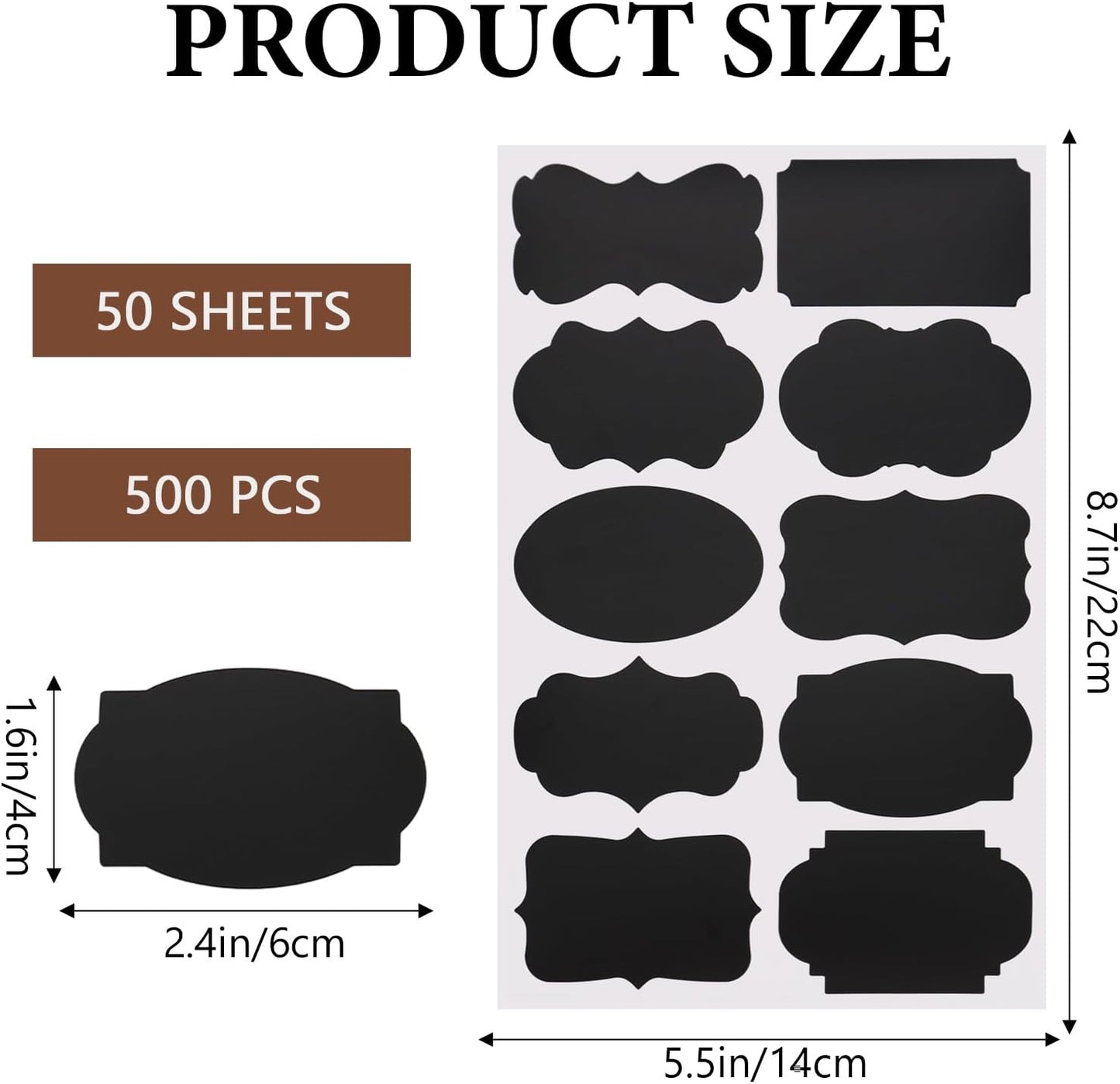 Chalkboard Labels 500 PCS, Reusable Black Labels for Jars, Suitable for Storage Boxes,Food Containers, Spice Containers, Kitchens, Weddings, Craft Making