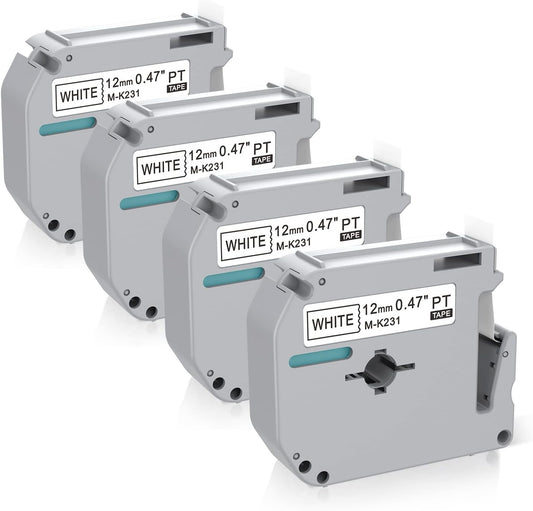 Compatible with Brother P Touch M Tape M-K231 K231s M231 MK-231 MK231 12mm 0.47'' White Label Maker Tape,Replacement for Brother PTouch PT-M95 PT-85 PT-75 PT-65 Label Makers