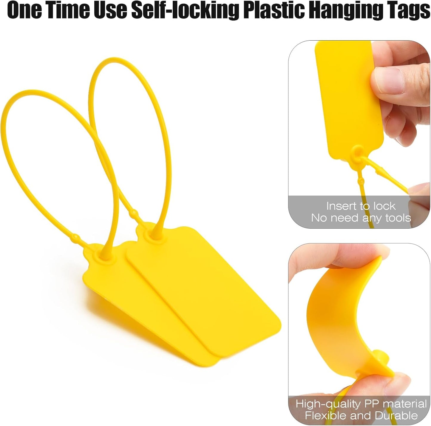 50 Yellow Blank Plastic Tags for Labeling Waterproof Hanging Labels Writable Tags Seal Plastic Marking Label for Clothes Bags Keys Inventory with One Marker Pen