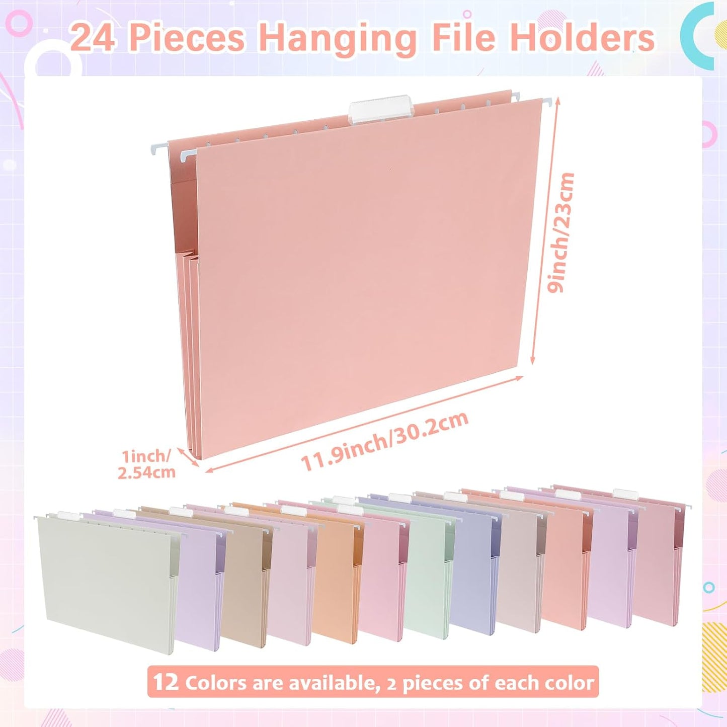 gisgfim 24 Pack Pastel Expanding Hanging File Folders Letter Size Insertable 1/5 Cut Tabs for Filing Cabinets Extra Capacity File Folders Hanging Organizer for Desk Home Office School(Pastel)