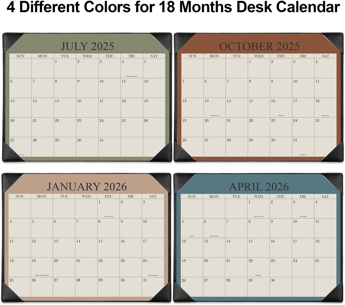 Desk Calendar 2025-2026 with Desktop Mat, 18 Month Small Desk Pad Calendar from July 2025 to December 2026, 8.5" x 11" Desk Pad Calendar 2025-2026 for Home, School Office, Black