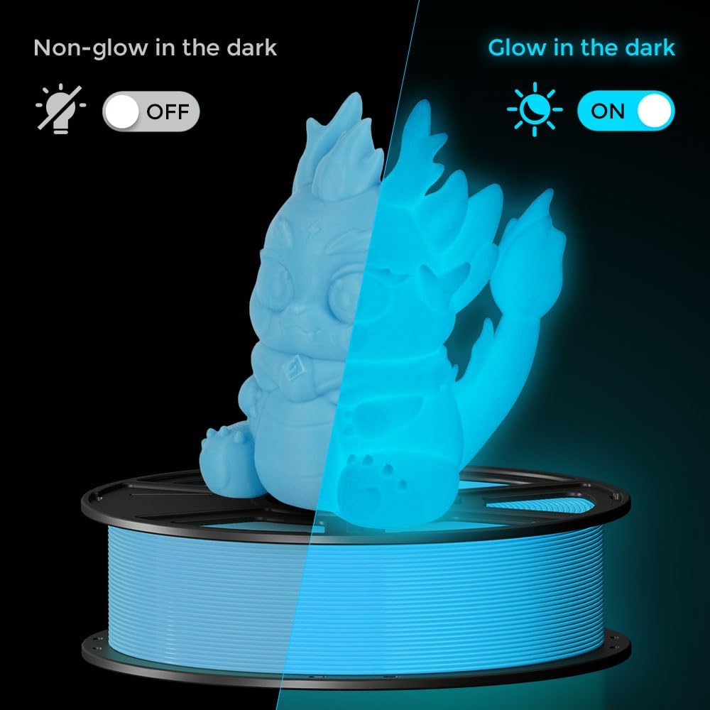 FLASHFORGE Glow in The Dark Rapid PLA Filament 1.75mm, High Flow Speedy 3D Printer Filament Luminous Blue, Max 500mm/s High-Speed Printing, High Brightness and Long-Lasting Glowing Effect