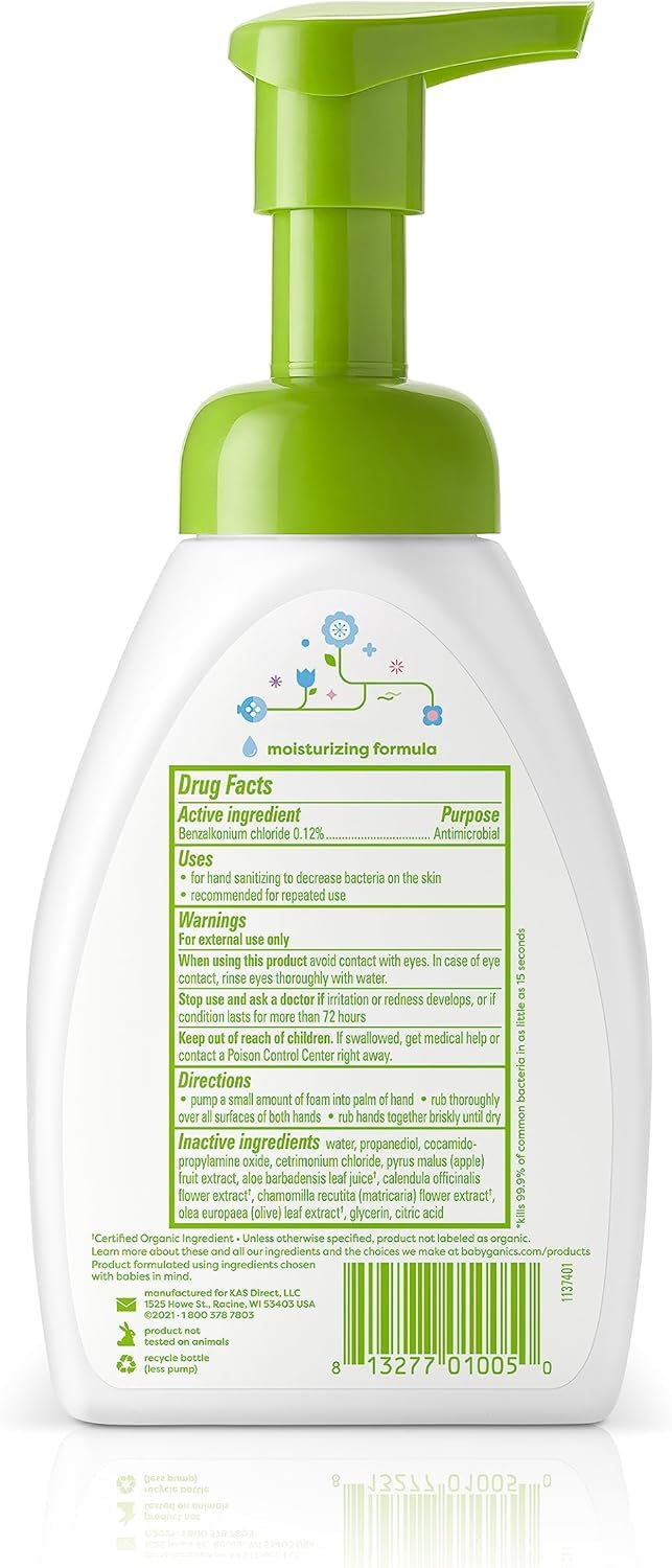 Babyganics Alcohol-Free Foaming Hand Sanitizer, Pump Bottle, Fragrance Free, 8.45 oz, 3 Pack