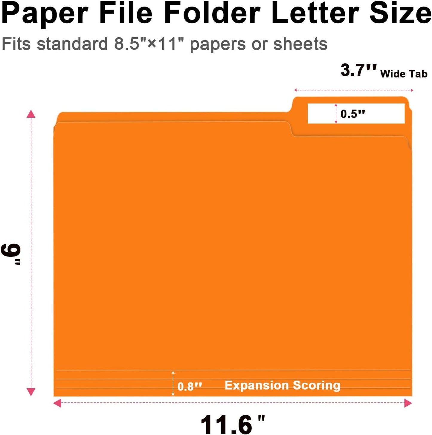 File Folder, RAZCC 100 Pack 1/3 Cut Tab File Folders Letter Size, Orange, Folders with Tab, Great for Organizing and Easy File Storage