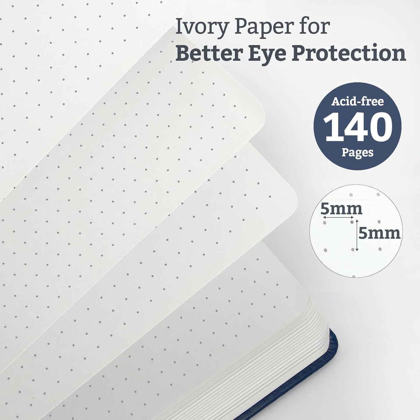 2Pack Bullet Dotted Hardcover Journal Notebook, A5 140 Pages 120Gsm Thick Paper for School,Note Taking,Work,Diary，5.7"*8.3",Navy