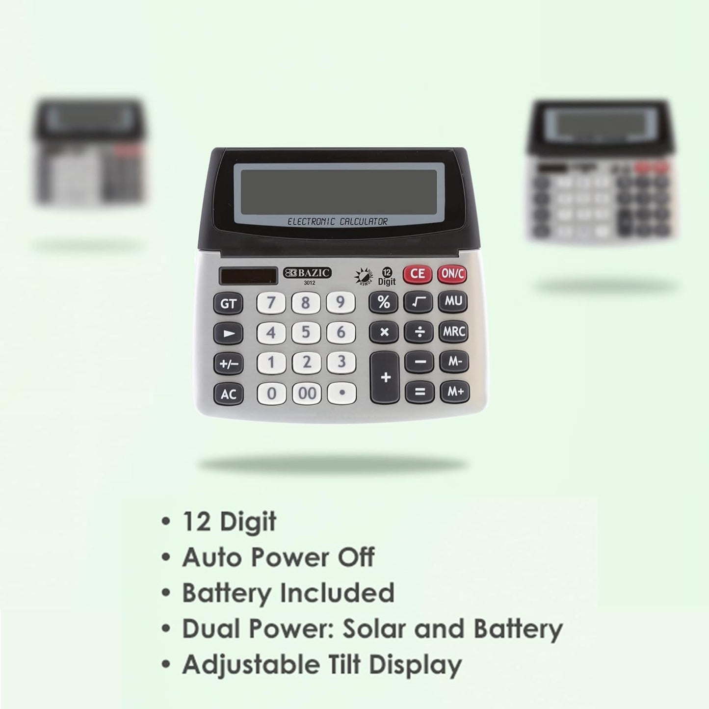 BAZIC 12-Digit Dual Power Desktop Calculator with Adjustable Display (Case of 72) (3012-72)