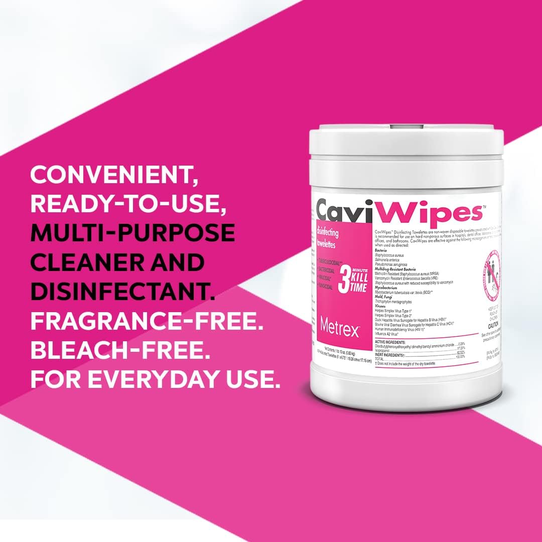 CaviWipes Disinfecting Towelettes Canister Wipes, 160 Count, White