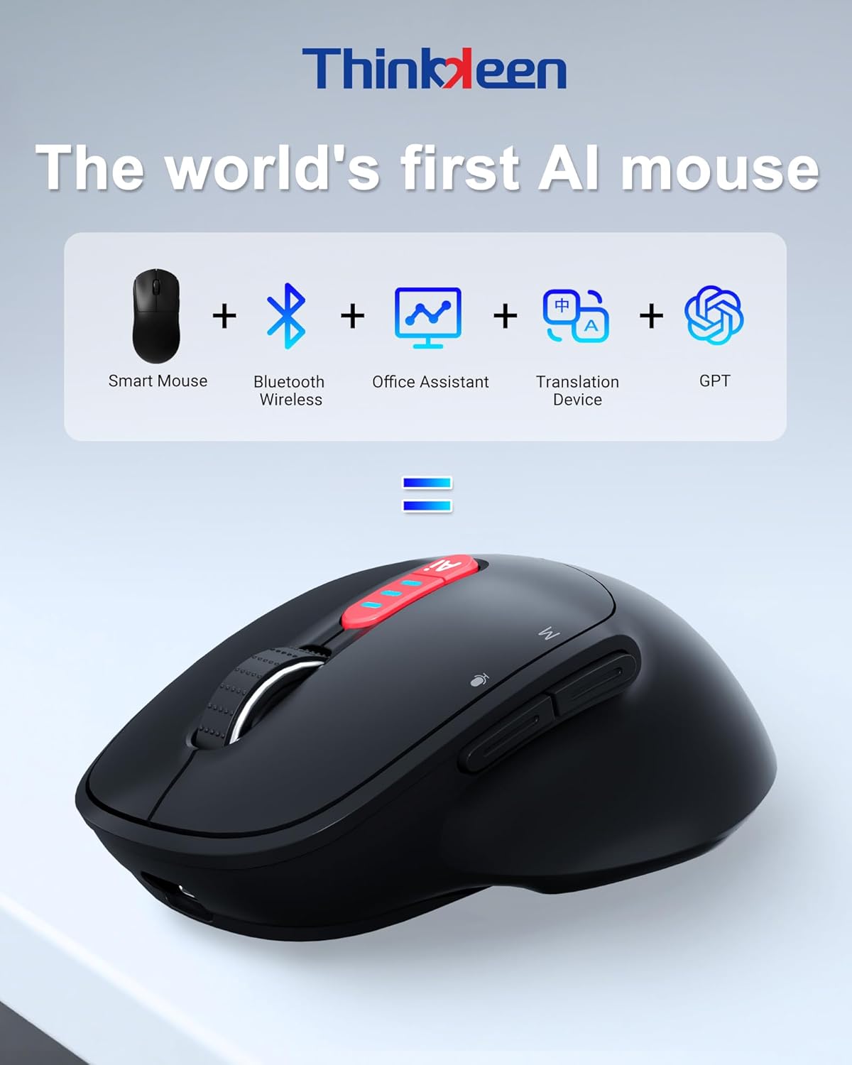 2025 AI Mouse, Bluetooth Wireless Mouse with Voice Input Search, Voice and Word Translation, Form Document Output, Code Generation, AI Writing, AI Drawing, Rechargeable, for Windows, macOS(Black)