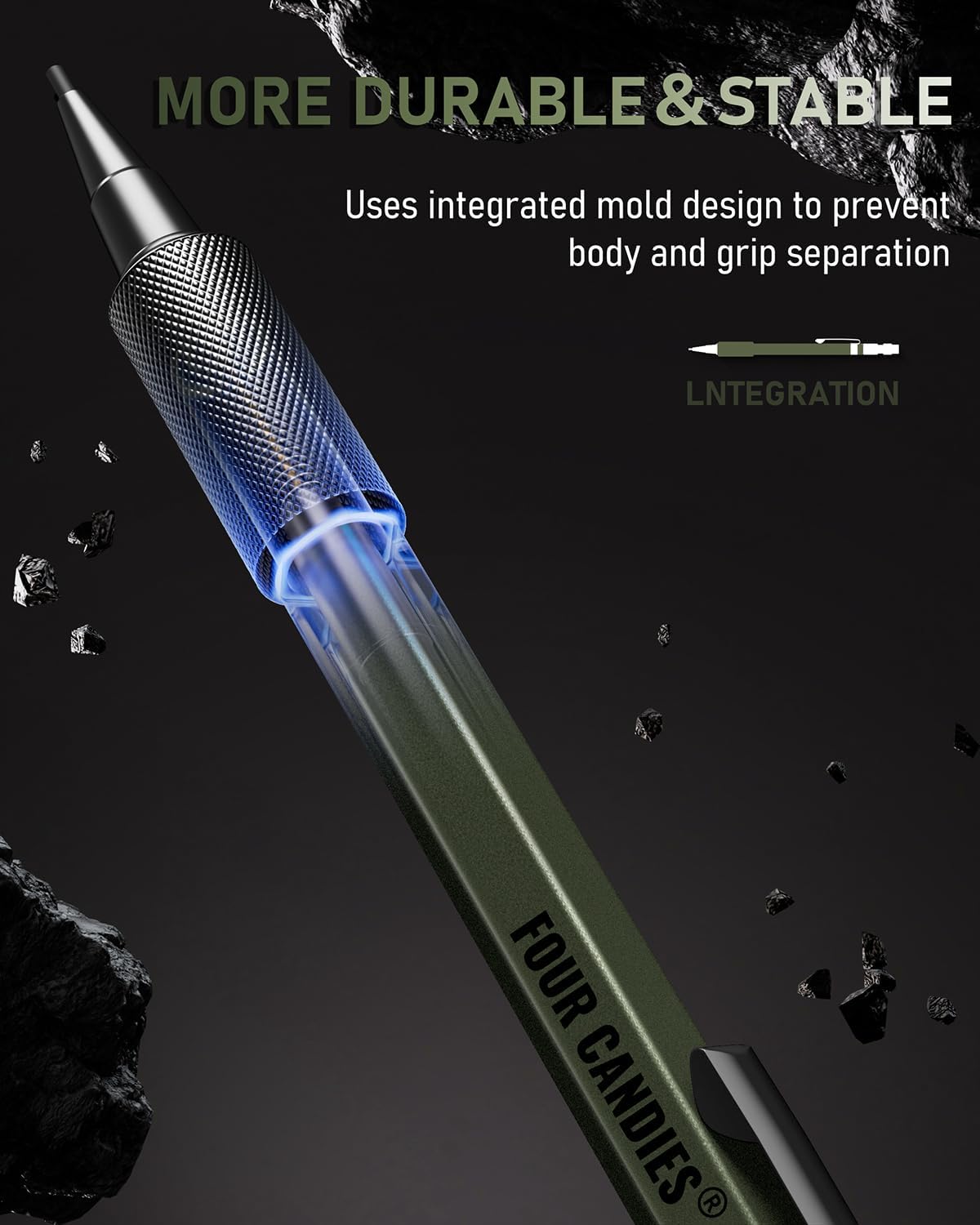 Four Candies 1.3mm Mechanical Pencil Set with 24 Lead Refills, Metal Weatherproof Heavy Duty Outdoor Carpenter Pencil, Eraser, 6 Eraser Refills for Architect Drafting Woodworking Marking with Case