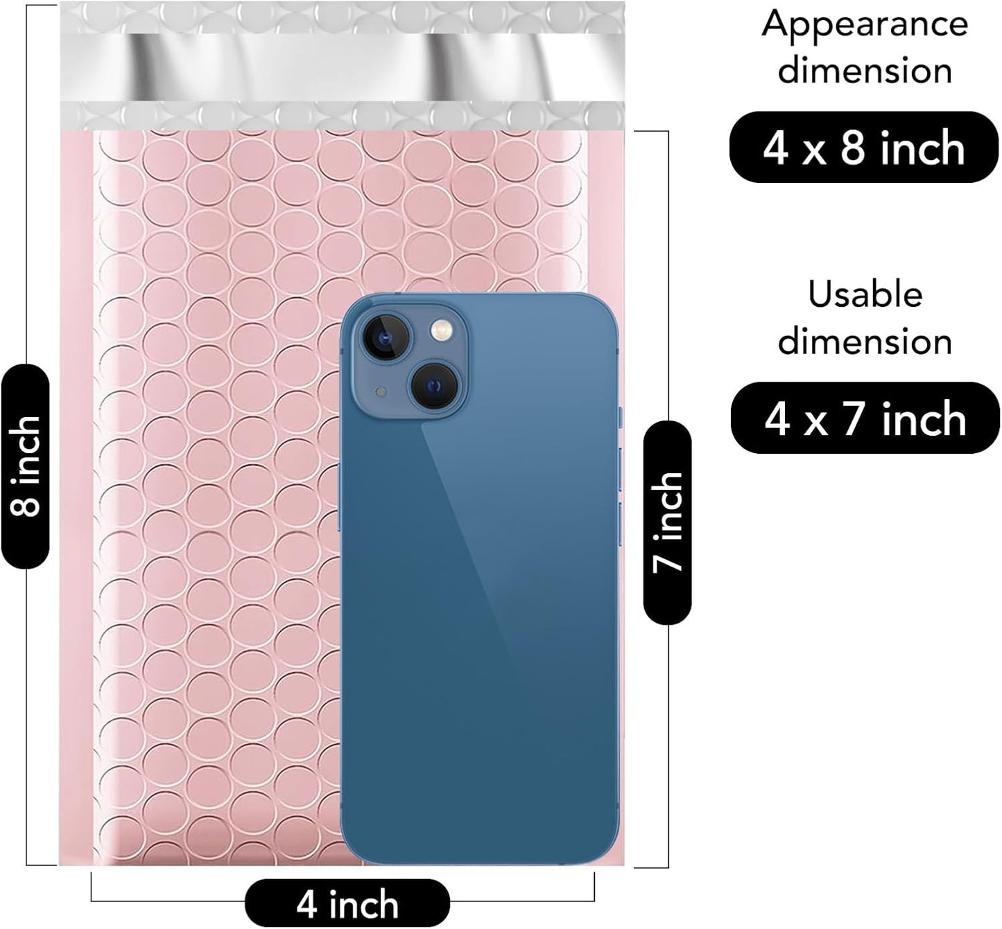 Fuxury Small Bubble Mailers 4x8" 100 Pack Light Pink Bubble Mailer Usable Size 4x7" Self Seal Padded Envelopes Mother's Day Gifts Mailing Envelopes Bubble Padded for Shipping