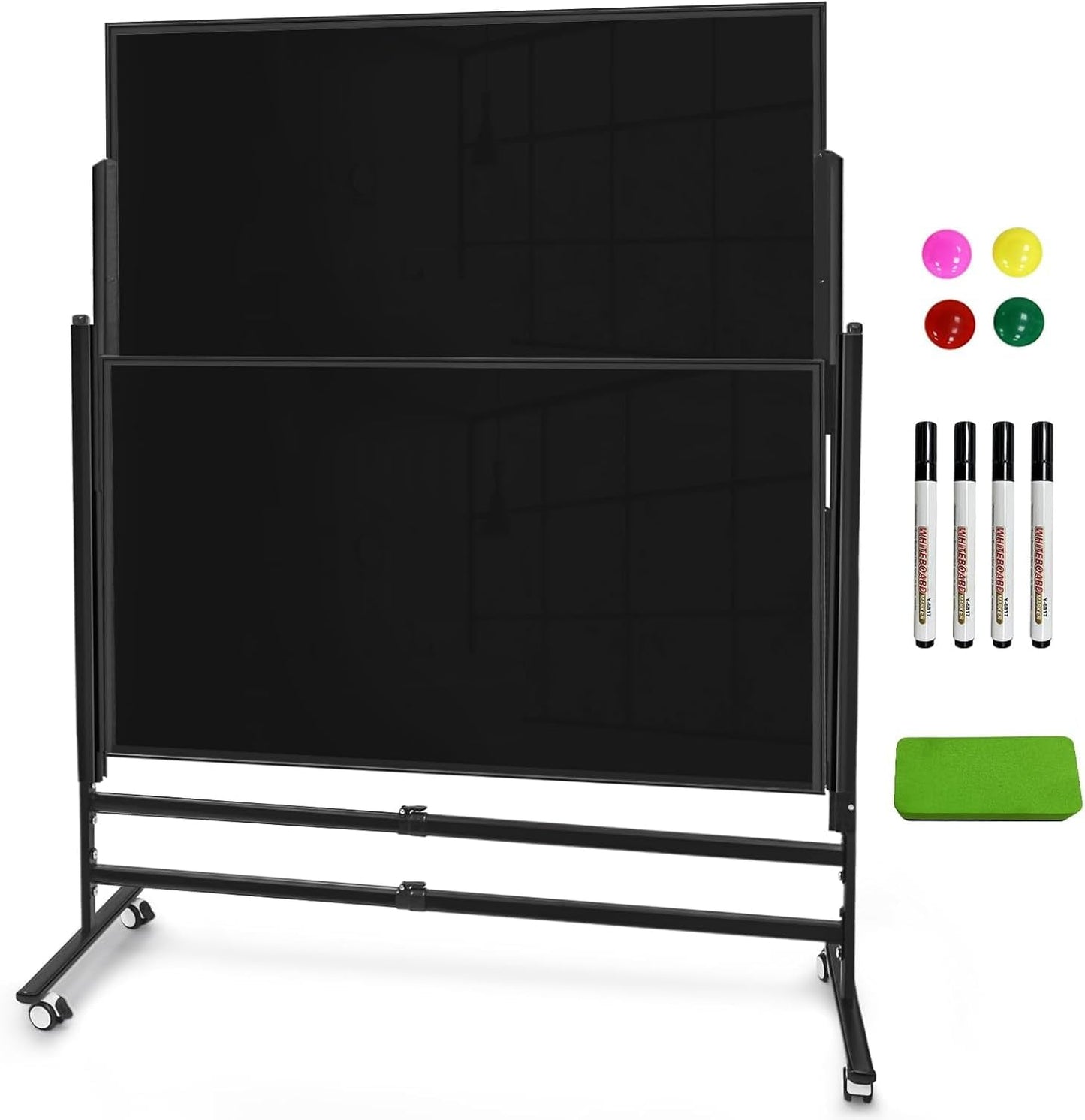 60x48 Inch Large Rolling Blackboard | Height Adjustable Double-Sided Magnetic Blackboard on Wheels | for Classroom, Home & Office Use