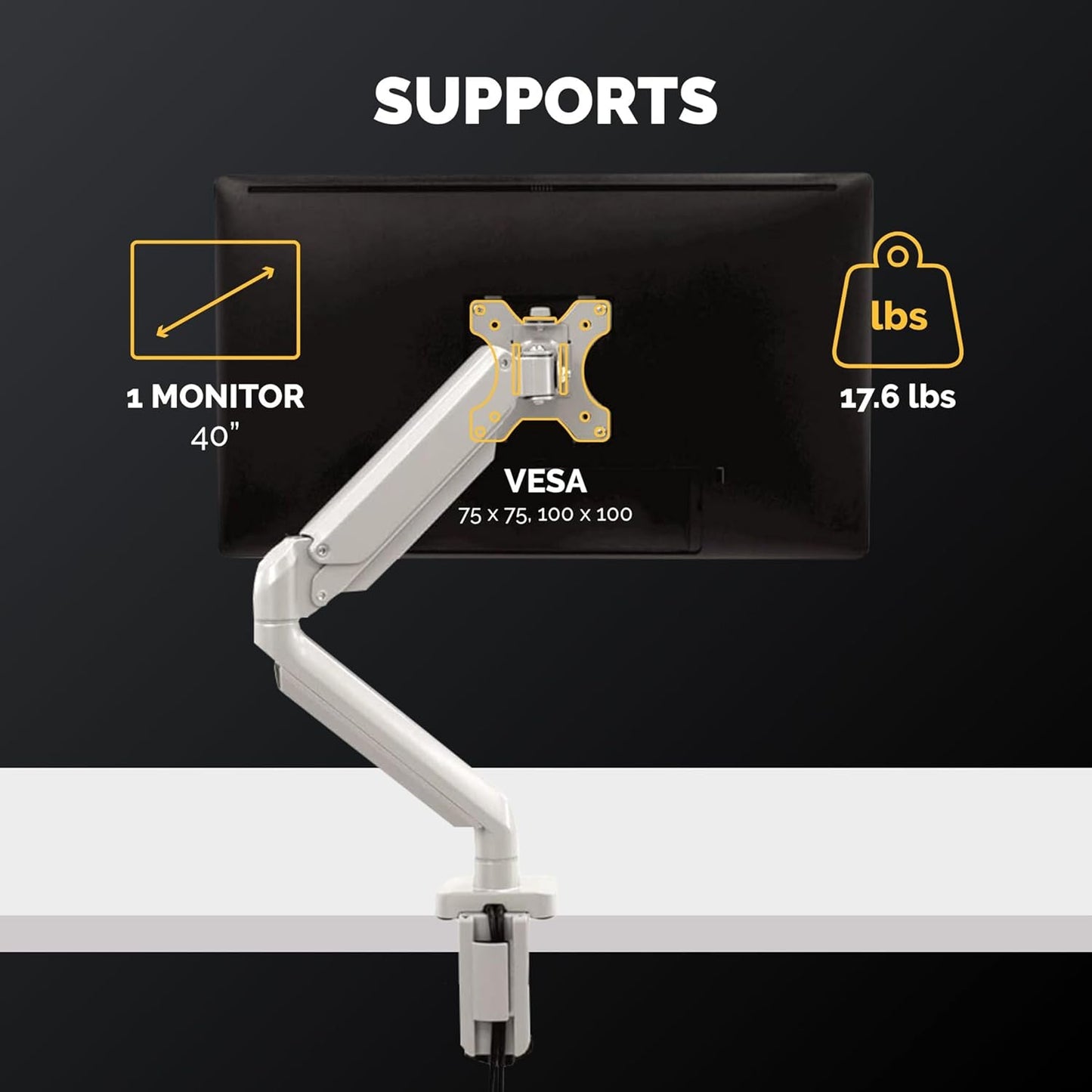 Fellowes Platinum Series Single Monitor Arm for 40-Inch Monitors, Full Motion, 360° Rotation, VESA Mount with Grommet or Clamp, USB Ports, Ergonomic, Silver, 8056401