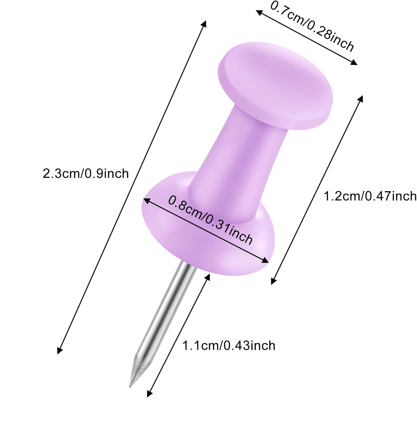 FUDAO FAMILY 300pcs Push Pins for Bulletin Board, Thumb Tacks for Wall Corkboard, Map Pins - Home Office Craft Projects Plastic Head Steel Push Pin (Purple)