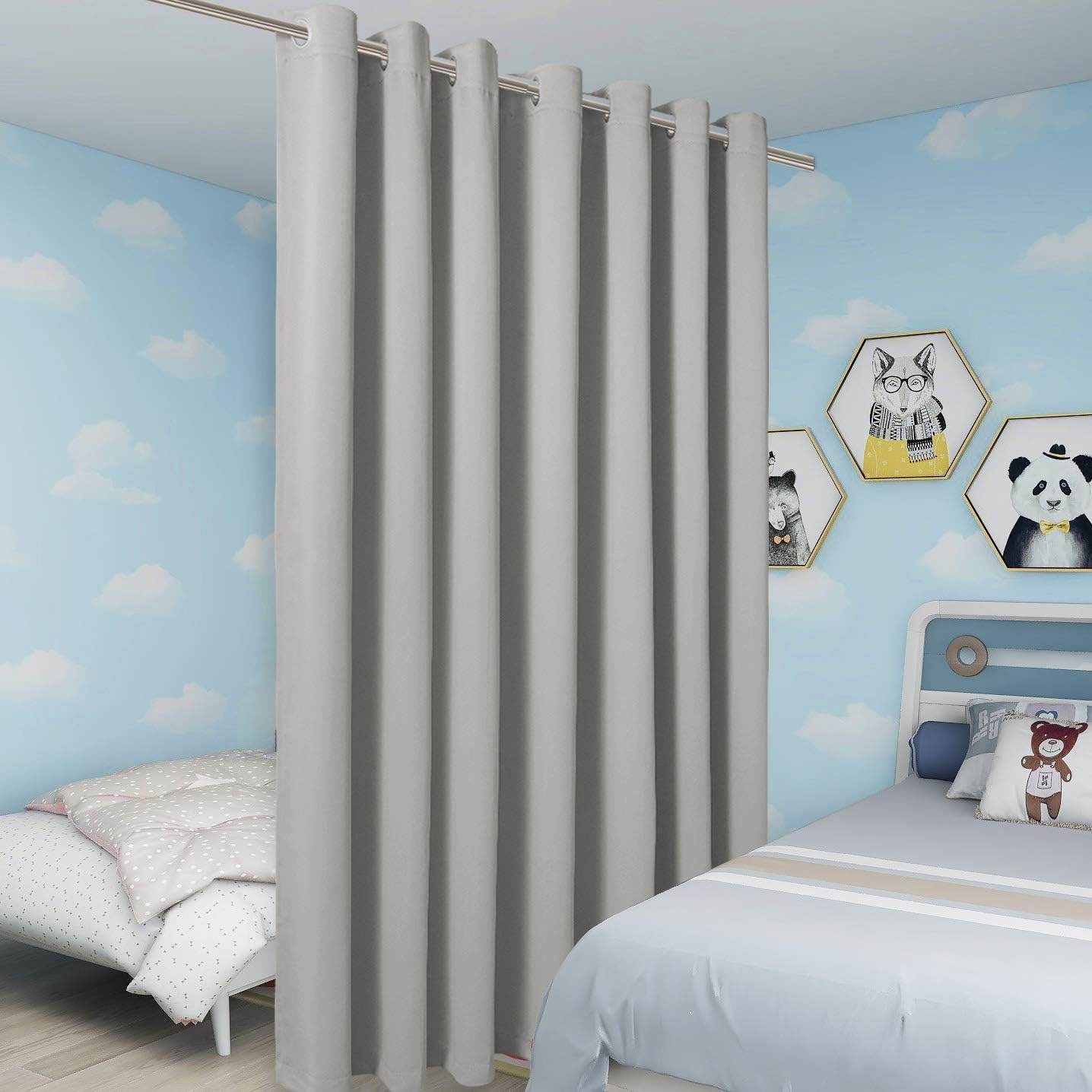 BONZER Room Divider Curtain Total Privacy Wall Extra Wide Grommet Room Darkening Curtains for Patio Sliding Glass Door, 96L x 150W Inch (8L x 12.5W ft), 1 Panel, Silver