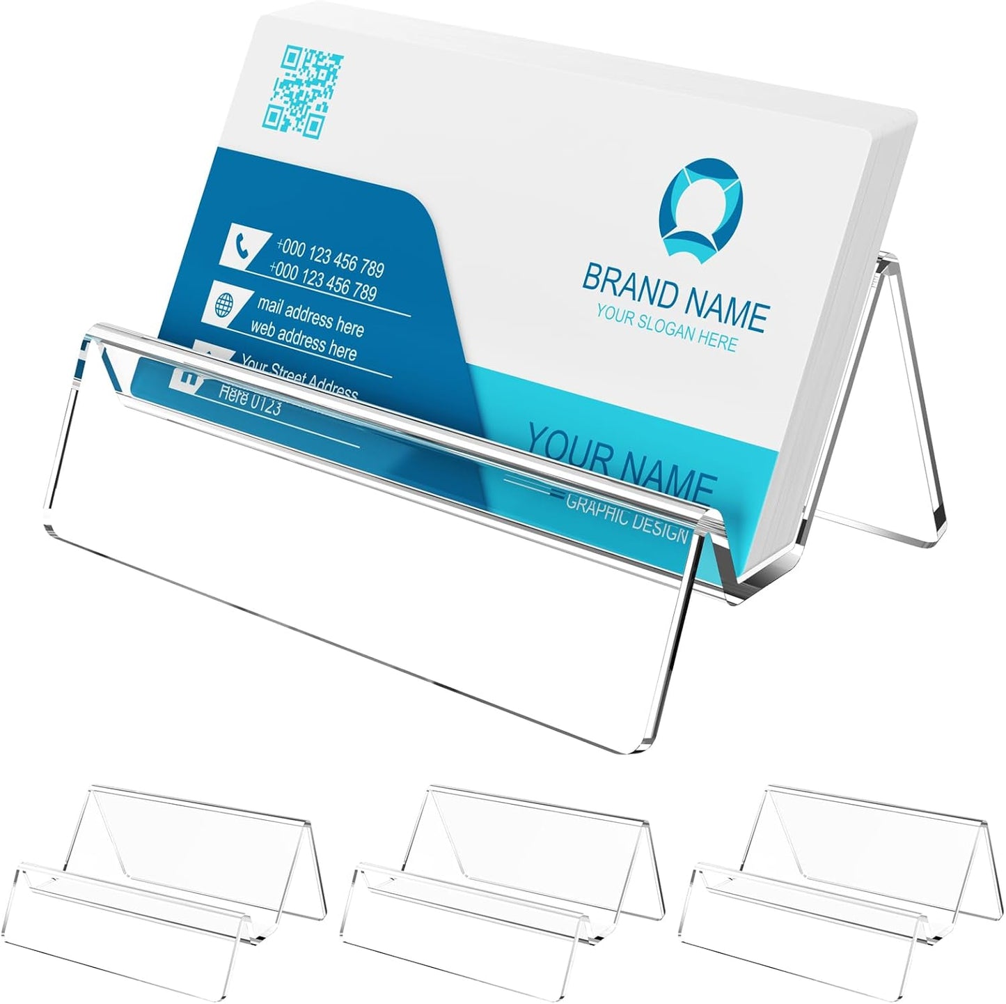 Acrylic Business Card Holder for Desk & Counter, Business Card Holder Display, Clear Business Card Stand, Business Cards Holder Stand, Desktop Plastic Name Card Organizer, 3 Pack