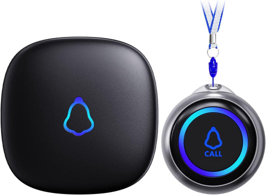 Caregiver Pager, Wireless Call Button for Seniors/Elderly at Home, 1 SOS Button + 1 Receiver Medical Life Alert System, Emergency Panic Call Bell, Help Alarm for Nurse Calling & Patient Assistance